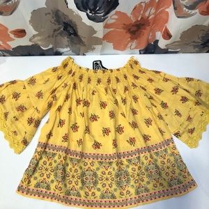 Angie Yellow Floral Print Off the Shoulder Top